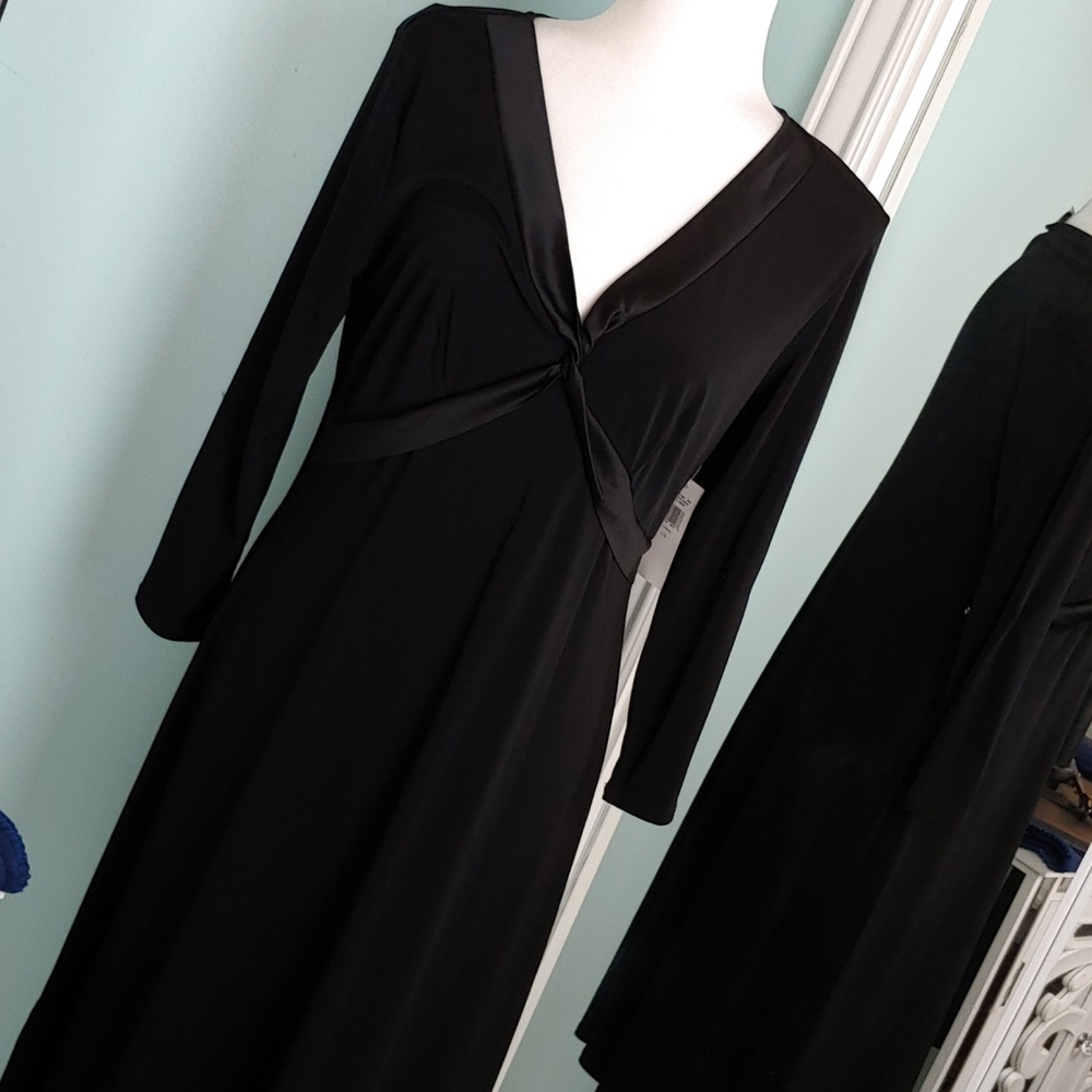 BCBG Paris black dress NWT simple elegance jersey with satin collar!